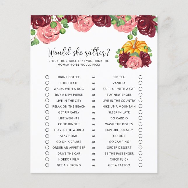 Skulle hon snarare - Pumpkin Baby Shower Game (Framsida)