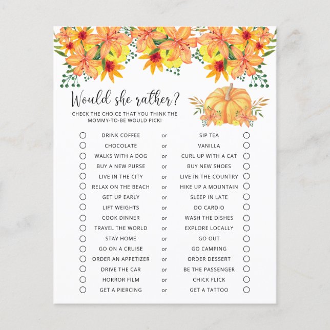 Skulle hon snarare - Pumpkin Baby Shower Game (Framsida)