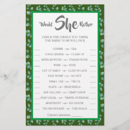 Skulle hon snarare vara eukalyptus BridalShower-sp Flygblad