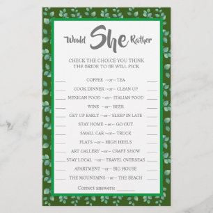 Skulle hon snarare vara eukalyptus BridalShower-sp Flygblad