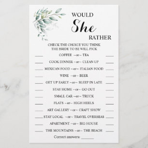 Skulle hon snarare vara eukalyptus BridalShower-sp Flygblad