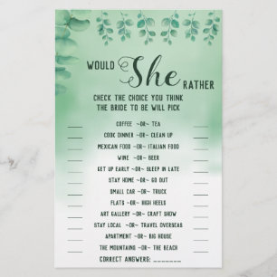 Skulle hon snarare vara eukalyptus BridalShower-sp Flygblad