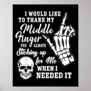 Skulle vilja tacka Mellanfinger Skelett Poster