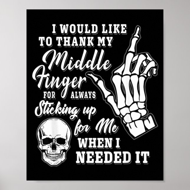Skulle vilja tacka Mellanfinger Skelett Poster (Framsidan)