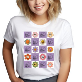 Skullet för Blommigten Retro-dekorering har kontro T Shirt