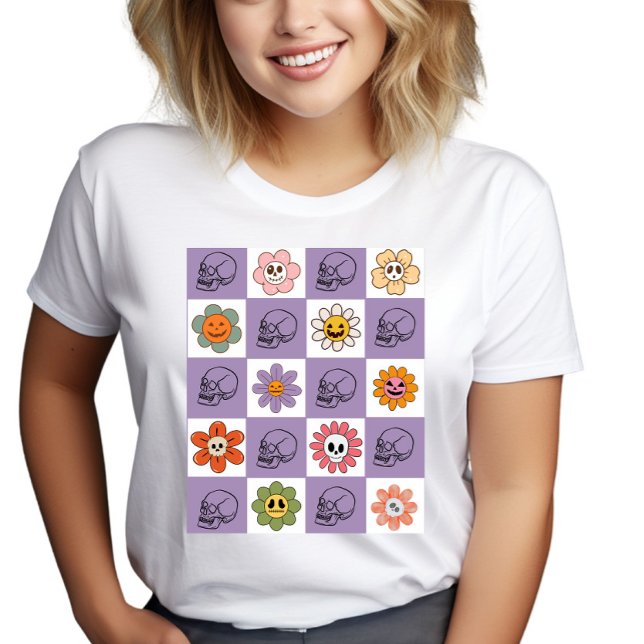 Skullet för Blommigten Retro-dekorering har kontro T Shirt (Skapare uppladdad)