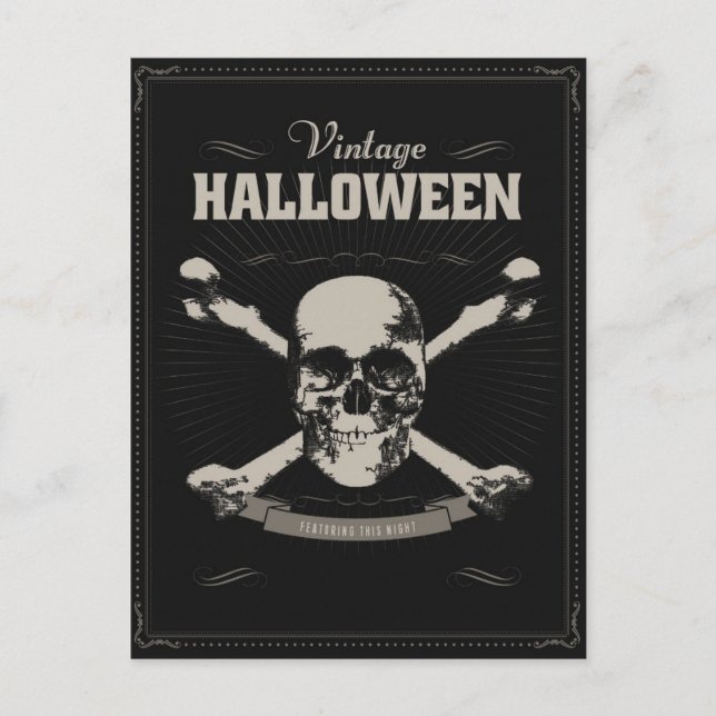 Skullet med korsben på en svart bakgrund vykort (Framsida)