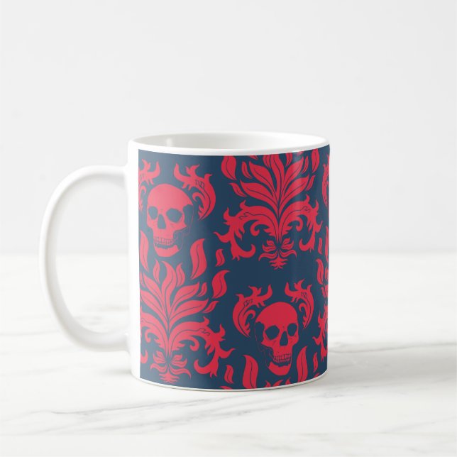 Skullflamma i blå färg vid rödblått sammanstötning kaffemugg (Vänster)