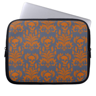 Skullflamma i orange på blått grått laptop fodral