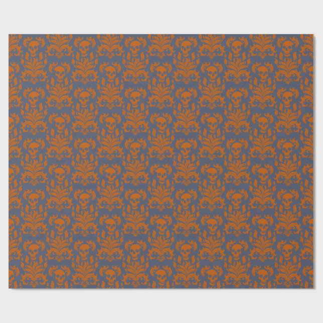 Skullflamma i orange på blått grått presentpapper (Platt)