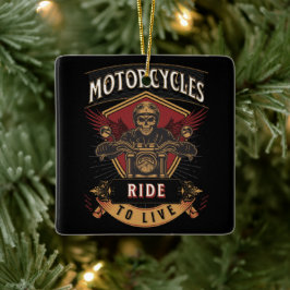 Skullfulla motorcyklar, körda julgransprydnad keramik