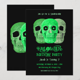 Skullfunn gotisk Grönt Black Halloween Birthday Inbjudningar