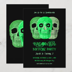 Skullfunn gotisk Grönt Black Halloween Birthday Inbjudningar