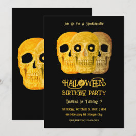 Skullfunn gotisk Gult Black Halloween Birthday Inbjudningar
