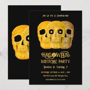 Skullfunn gotisk Gult Black Halloween Birthday Inbjudningar