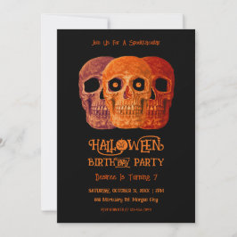 Skullfunn gotisk Orange Black Halloween Birthday Inbjudningar