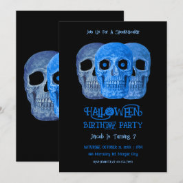 Skullfunny Gothic Blue Black Halloween Birthday Inbjudningar