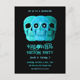 Skullfunny Gothic Blue Teal Halloween Birthday Inbjudan Vykort