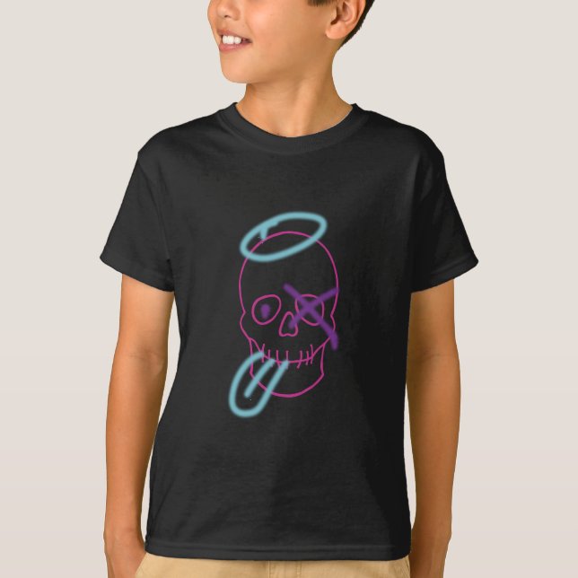 Skullgraffiti - Rosa, Lila, blått och svart T Shirt (Framsida)