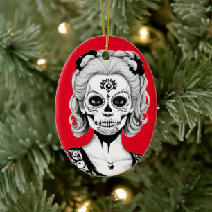 SKULLHEAD WOMAN JULGRANSPRYDNAD KERAMIK