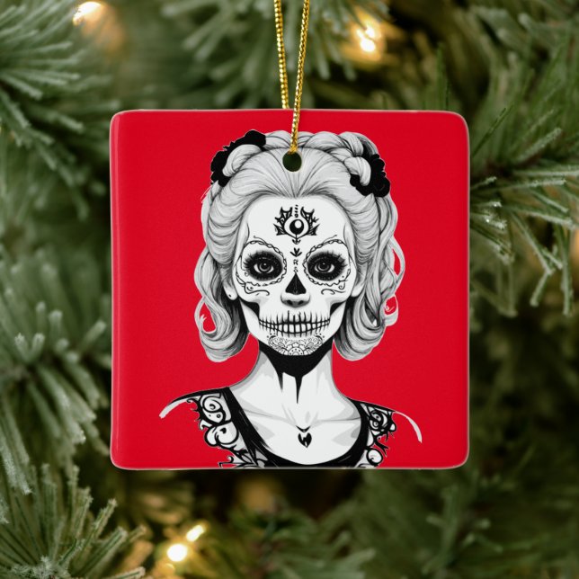 SKULLHEAD WOMAN JULGRANSPRYDNAD KERAMIK (Träd)
