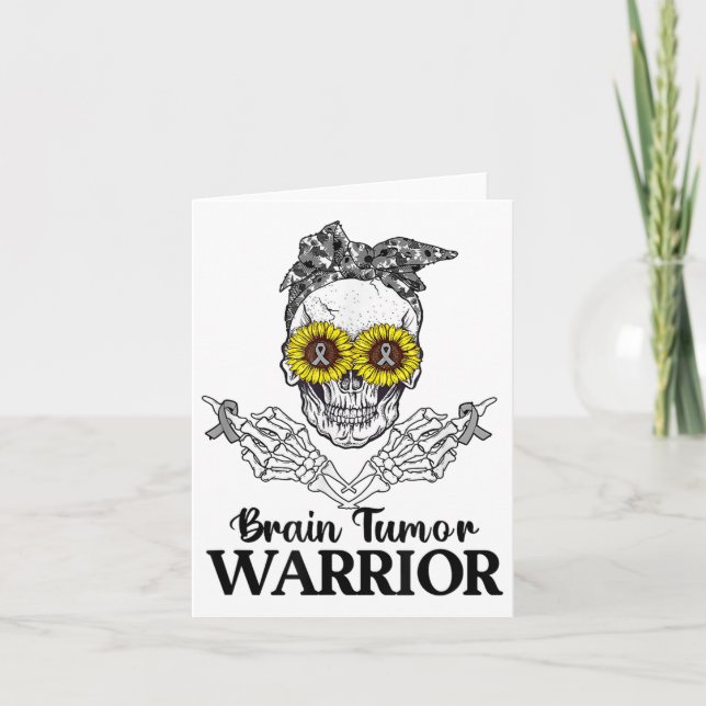 Skullhjärntumör Warrior Grått S Cancer Awareness Kort (Framsida)