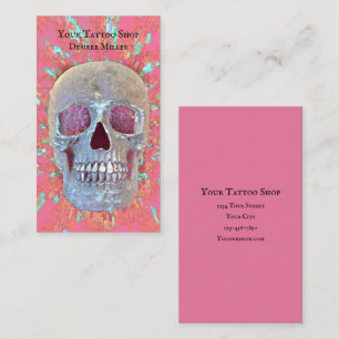 Skullhuvud Färgfull Rosa Grönt Tatto Shop Visitkort