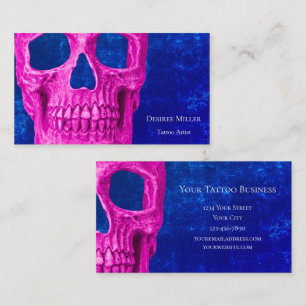Skullhuvud - Gotham Rosa Royal Blue Tatto Shop Visitkort