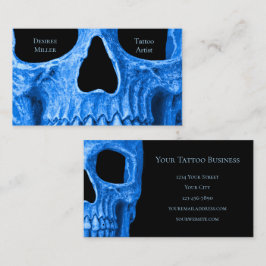 Skullhuvud Gothic Neon Blue Black Tatto Shop Visitkort