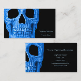 Skullhuvud Gothic Neon Blue Black Tatto Shop Visitkort