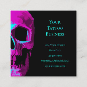 Skullhuvud gotin Neon Lila Teal Black Design Fyrkantigt Visitkort