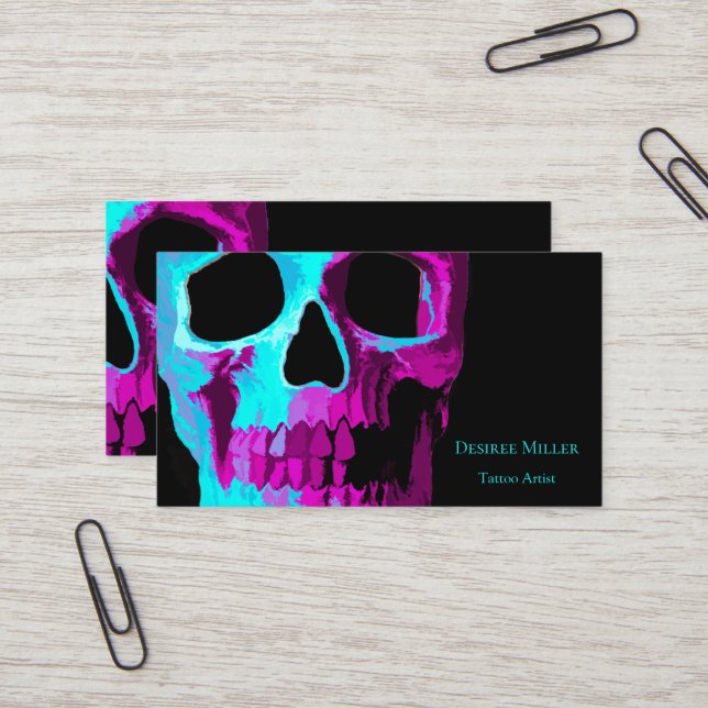 Skullhuvud gotin Neon Lila Teal Black Design Visitkort (Fram/Back In Situ)