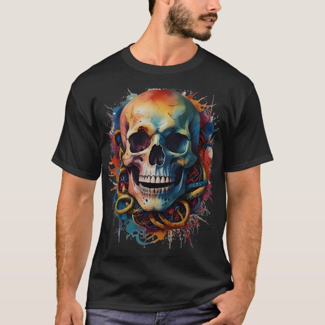 Skullhuvud med Stänk med flera färgader T Shirt (Framsida)
