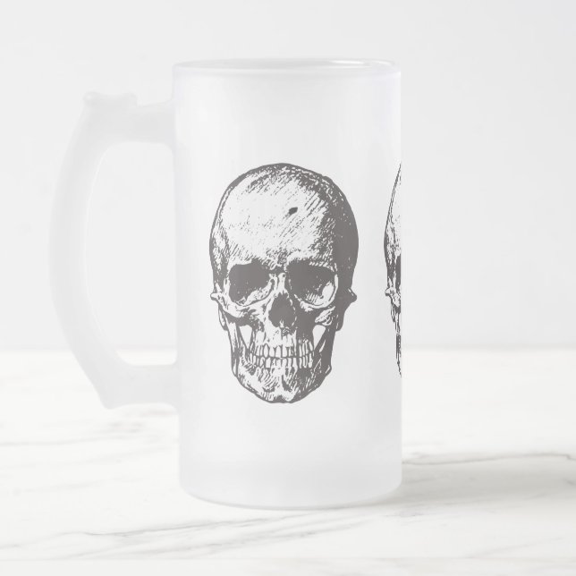 Skullhuvud, Mugg, glas med huvud, pärlglas, ölglas Frostat Ölglas (Vänster)