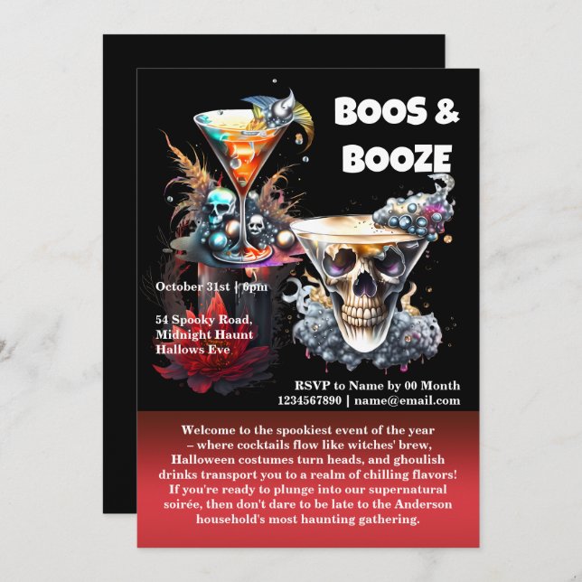 Skullig lycklig-timmes-scokuscocktails gotisk blom inbjudningar (Fram/baksida)
