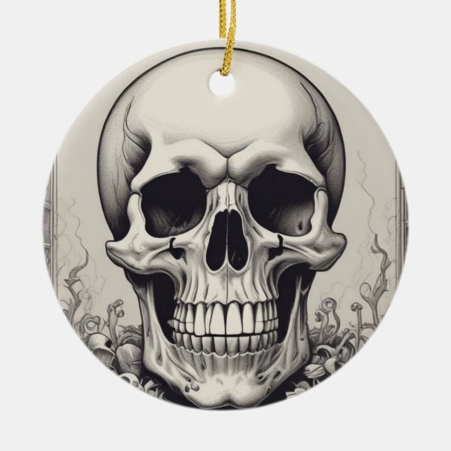 Skullillustration Julgransprydnad Keramik (Framsidan)
