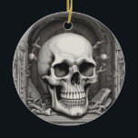 Skullillustration Julgransprydnad Keramik<br><div class="desc">Fantasy Sten Punk Heavy Metall Art - Blue Skull Skeleton - Digital Fantasy Art</div>