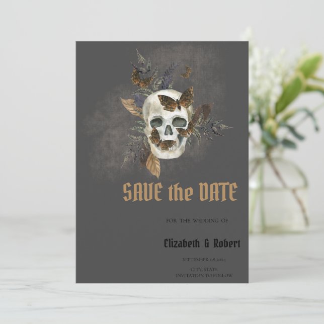 Skullknappar för gotisk Blommigt sparar datumet Spara Datumet (Stående Fram)