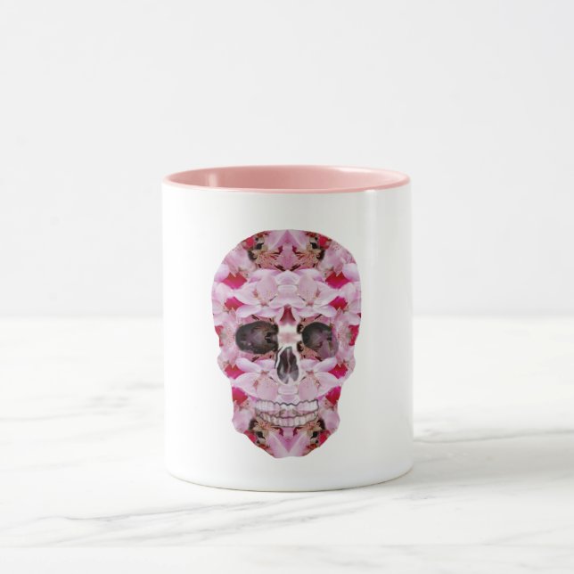 Skullkombinationsklipp Mugg, Rosa Blommigt Skull A Mugg (Center)