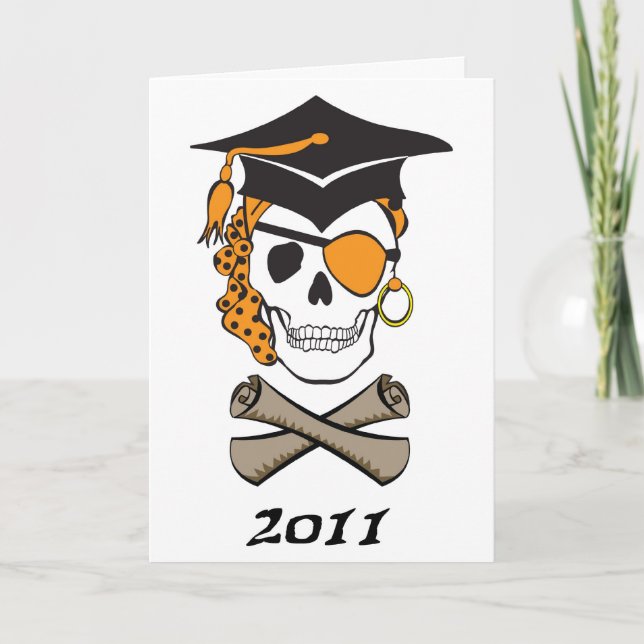 Skullkort för Studenten Guld Pirat Kort (Framsida)