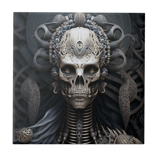 Skullmonster Skeleton Horror Magnet Ceramic Tile Kakelplatta (Framsidan)