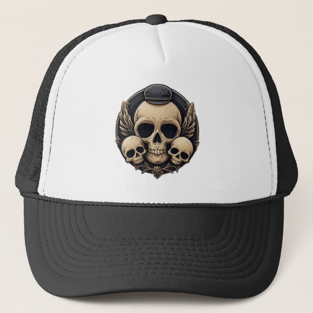Skullmotif i en enfärgad palett keps (Framsida)