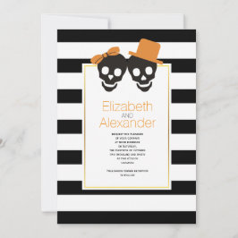 Skullpar och rand orange Halloween bröllop Inbjudningar