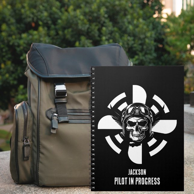 Skullpilot och flygplanspropeller, minimalistisk,  anteckningsbok (Skapare uppladdad)