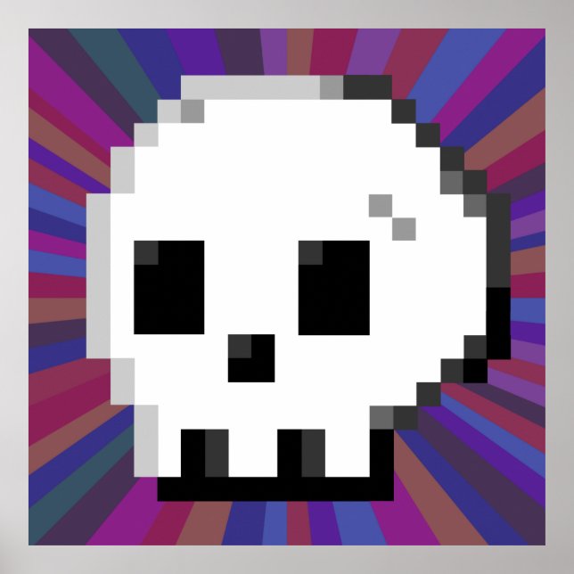 Skullpixelbild 8-bitars psykodelisk lila Poster (Framsidan)