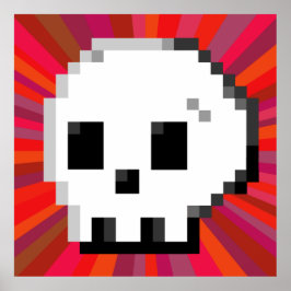 Skullpixelbild 8-bitars psykodelisk röd Poster