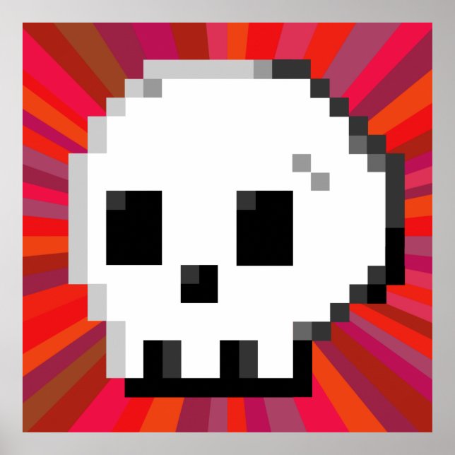 Skullpixelbild 8-bitars psykodelisk röd Poster (Framsidan)