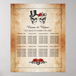 Skullplanen Röd ros Bord Poster Bröllop 8 Sittplat