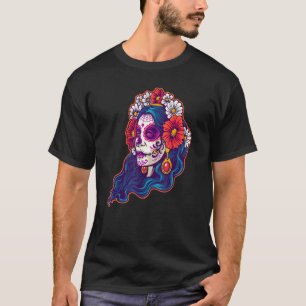 Skullröda blommor Dag för den mexikanska dian de L T Shirt