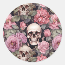 Skulls and roses runt klistermärke